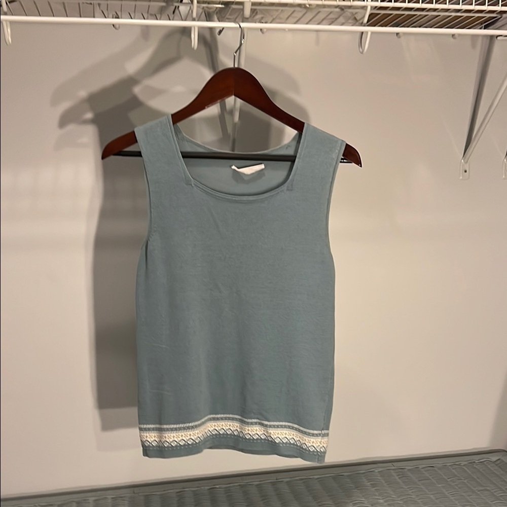 Sky Blue Tank Top with Lace Hem
